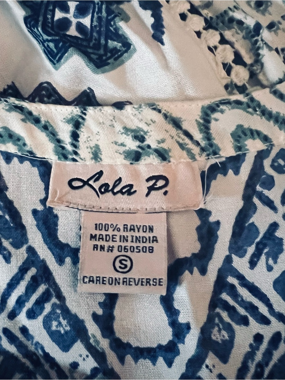 Boho Southwestern Oversized Sleeveless Summer Tunic White SZ S Lola P - Picture 6 of 6